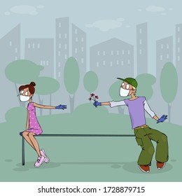 Date at a social distance, vector illustration