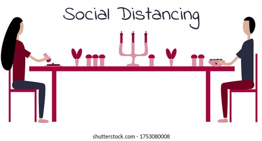 Date and social distancing in restaurant during covid-19 pandemic