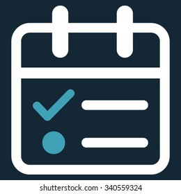 Date Tasklist vector icon. Style is bicolor flat symbol, blue and white colors, rounded angles, dark blue background.