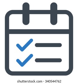 Date Tasks vector icon. Style is bicolor flat symbol, smooth blue colors, rounded angles, white background.
