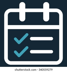 Date Tasks vector icon. Style is bicolor flat symbol, blue and white colors, rounded angles, dark blue background.