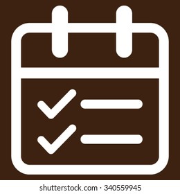 Date Tasks vector icon. Style is flat symbol, white color, rounded angles, brown background.