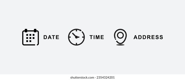 Date, time, address flat icon  design vector in white background