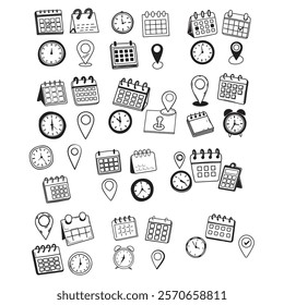 Date, Time, and Address icon set Vector illustration