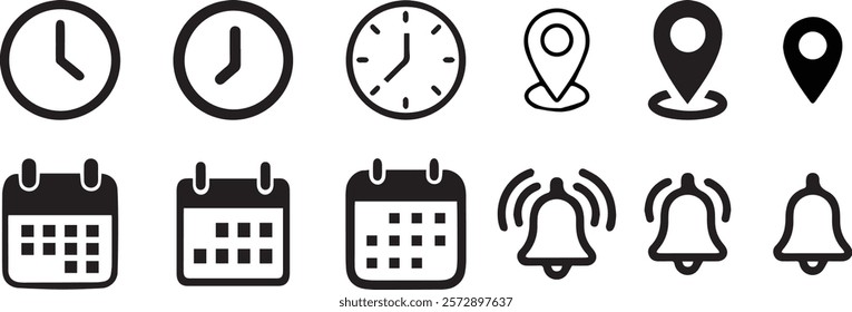 Date, Time, Address icon set. Event icons vector. Location, Calendar, clock icon transparent png. eps File