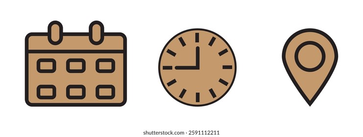  Date, Time and Address icon set isolated on transparent background