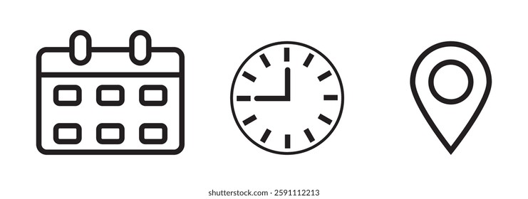  Date, Time and Address icon set isolated on transparent background