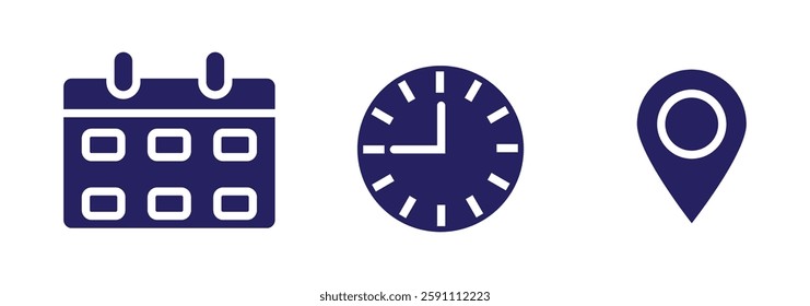  Date, Time and Address icon set isolated on transparent background