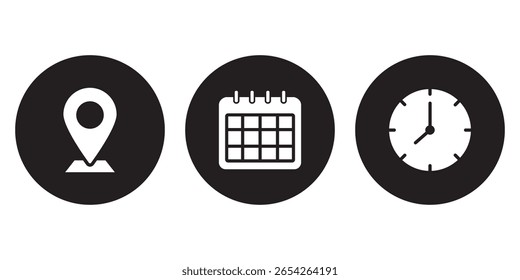 Fecha, hora, conjunto de iconos de Dirección.   Iconos para Sitios web y App. eps 10