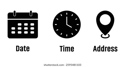Date, time and address icon vector illustration