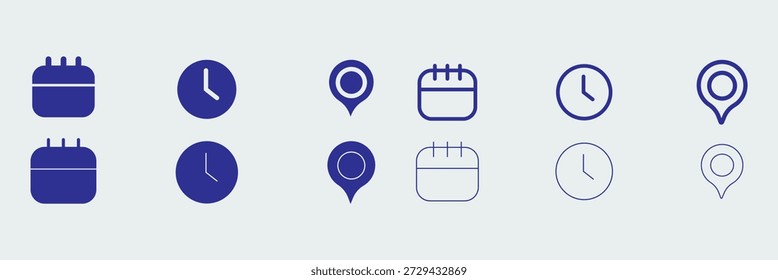 Data Hora Ícones de endereço Conjunto mínimo de ilustração de vetor de design plano para eventos, formulários e ilustração de estoque de design de interface do usuário
