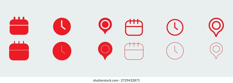 Iconos de Dirección de fecha y hora Conjunto de Ilustración vectorial de diseño plano mínimo para eventos, formularios y diseño de interfaz de usuario