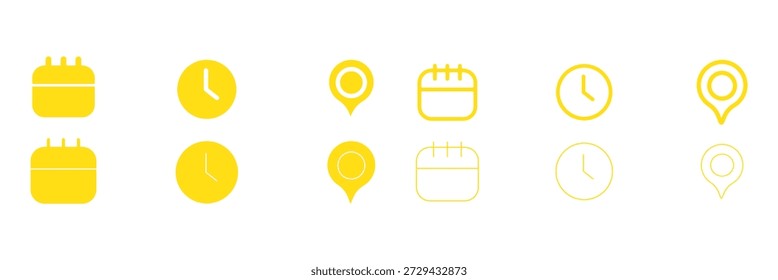 Iconos de Dirección de fecha y hora Conjunto de Ilustración vectorial de diseño plano mínimo para eventos, formularios y diseño de interfaz de usuario