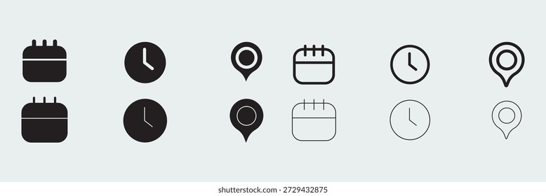 Iconos de Dirección de fecha y hora Conjunto de Ilustración vectorial de diseño plano mínimo para eventos, formularios y diseño de interfaz de usuario