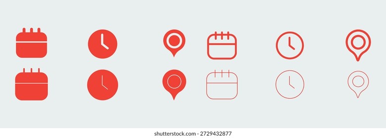 Iconos de Dirección de fecha y hora Conjunto de Ilustración vectorial de diseño plano mínimo para eventos, formularios y diseño de interfaz de usuario