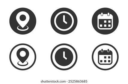 Date, Time, Address Location Vector Icon Set. Calendar, Clock Location icon