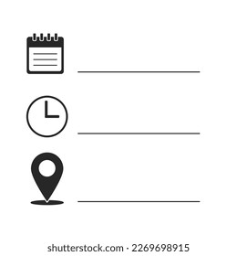 Date, Time, Address or Place Icons Symbol