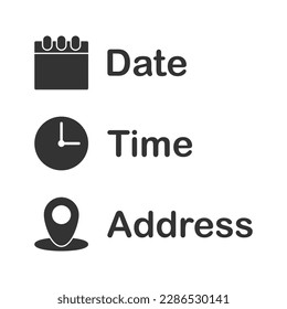 Date, Time, Address or Place Icons Symbol