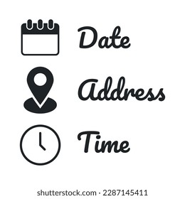 Date, Time, Address or Place Icons Symbol