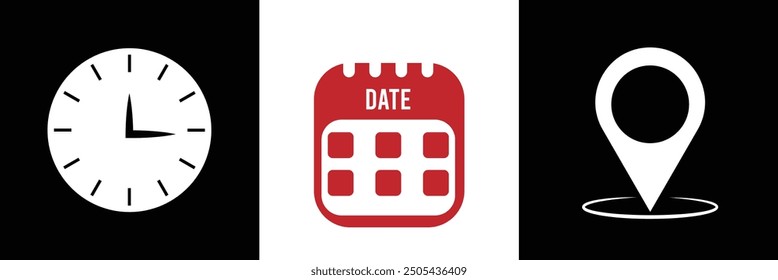 Date, Time, Address or Place Icons or calender vector icon eps 10.