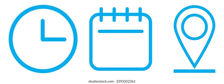 Date, Time, Address or Place Icons Eps10 on white background
