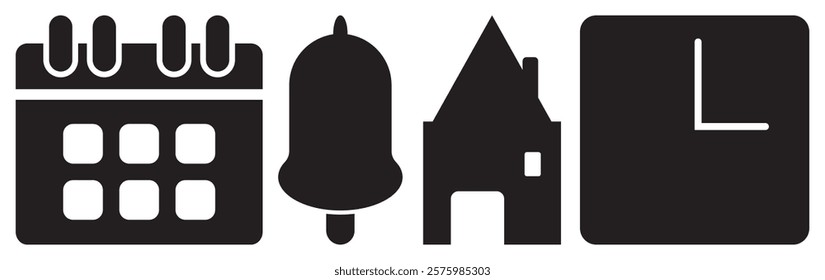 Date Time Bell and Address Icons Vector Illustration