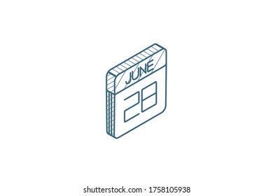 date and time, calendar isometric icon. 3d vector illustration. Isolated line art technical drawing. Editable stroke