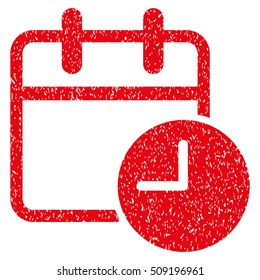 Date Time Calendar Leaf grainy textured icon for overlay watermark stamps. Flat symbol with dirty texture. Dotted vector red ink rubber seal stamp with grunge design on a white background.