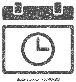 Date Time Calendar Leaf grainy textured icon for overlay watermark stamps. Flat symbol with unclean texture. Dotted vector gray ink rubber seal stamp with grunge design on a white background.