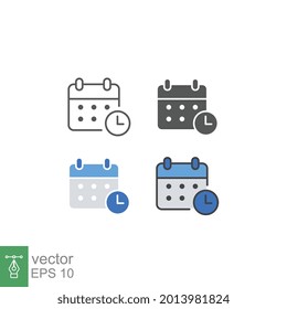 Date and time. Clock, calendar for time management in business projects, schedule events planning, working schedule. Time table. Schedule icon. Vector illustration. Design on white background. EPS10