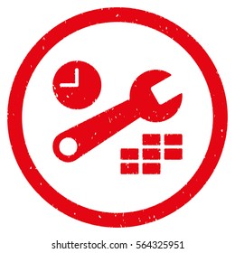 Date and Time Configuration grainy textured icon inside circle for overlay watermark stamps. Flat symbol with dirty texture.
