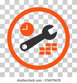 Date And Time Configuration rounded icon. Vector bicolor illustration style is a flat iconic symbol inside a circle, orange and gray colors, transparent background.