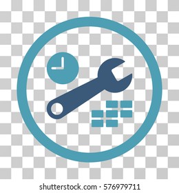 Date And Time Configuration rounded icon. Vector bicolor illustration style is a flat iconic symbol inside a circle, cyan and blue colors, transparent background.