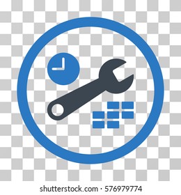 Date And Time Configuration rounded icon. Vector bicolor illustration style is a flat iconic symbol inside a circle, smooth blue colors, transparent background.