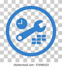 Date And Time Configuration rounded icon. Vector illustration style is a flat iconic symbol inside a circle, cobalt color, transparent background. Designed for web and software interfaces.