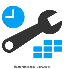 Date And Time Configuration vector icon. Style is bicolor flat symbol, blue and gray colors, rounded angles, white background.