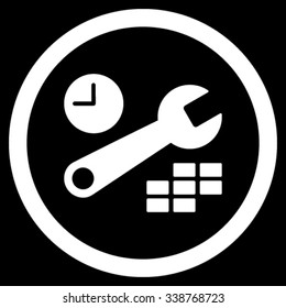 Date And Time Configuration vector icon. Style is flat rounded symbol, white color, rounded angles, black background.
