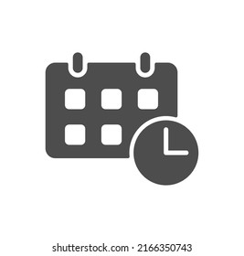 date time glyph icon isolated on white background. calendar with clock stock vector illustration for web, mobile app and ui design