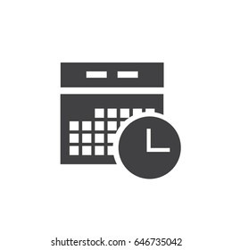 Date and time icon in black on a white background. Vector illustration