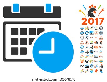 Date and Time icon with bonus 2017 new year pictograph collection. Vector illustration style is flat iconic symbols,modern colors.