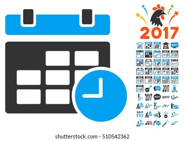 Date and Time icon with bonus 2017 new year images. Vector illustration style is flat iconic symbols,modern colors.