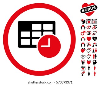 Date And Time icon with bonus amour pictures. Vector illustration style is flat rounded iconic intensive red and black symbols on white background.