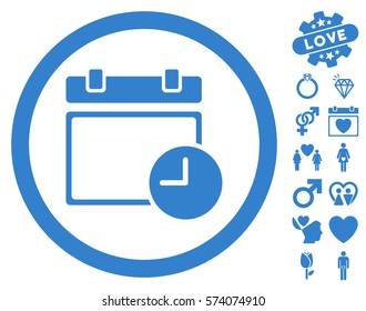 Date And Time icon with bonus amour design elements. Vector illustration style is flat rounded iconic cobalt symbols on white background.