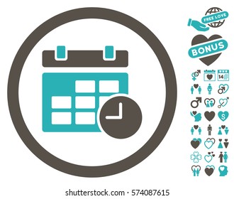 Date And Time icon with bonus amour pictograph collection. Vector illustration style is flat rounded iconic grey and cyan symbols on white background.
