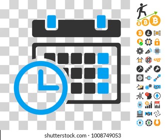 Date And Time icon with bonus bitcoin mining and blockchain icons. Vector illustration style is flat iconic symbols. Designed for cryptocurrency ui toolbars.