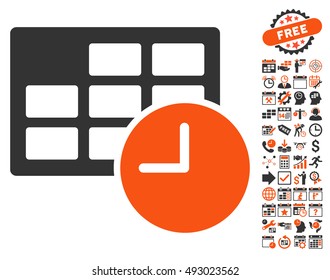 Date and Time icon with bonus calendar and time management pictograph collection. Vector illustration style is flat iconic bicolor symbols, orange and gray colors, white background.