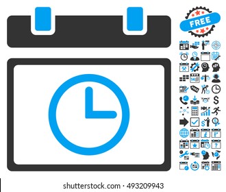 Date Time icon with bonus calendar and time management clip art. Vector illustration style is flat iconic bicolor symbols, blue and gray colors, white background.