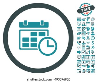 Date and Time icon with bonus calendar and time management pictures. Vector illustration style is flat iconic bicolor symbols, soft blue colors, white background.