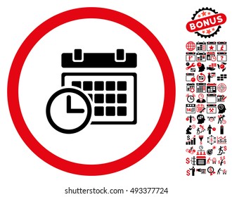 Date and Time icon with bonus calendar and time management pictograph collection. Vector illustration style is flat iconic bicolor symbols, intensive red and black colors, white background.