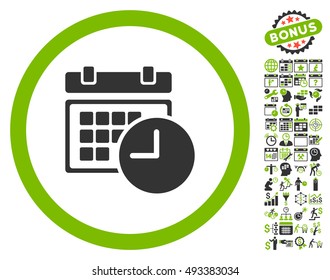 Date and Time icon with bonus calendar and time management icon set. Vector illustration style is flat iconic bicolor symbols, eco green and gray colors, white background.